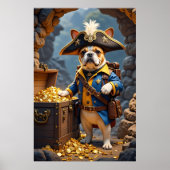 Franse Bulldog piraat blauw geel goud Poster (Voorkant)