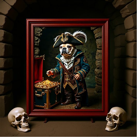 Franse Bulldog Pirate Blauw Gouden Jas Poster