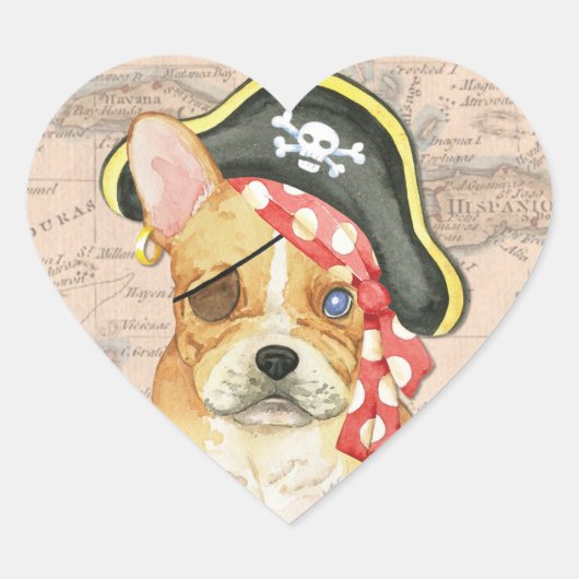 Franse Bulldog Pirate Hart Sticker (Voorkant)