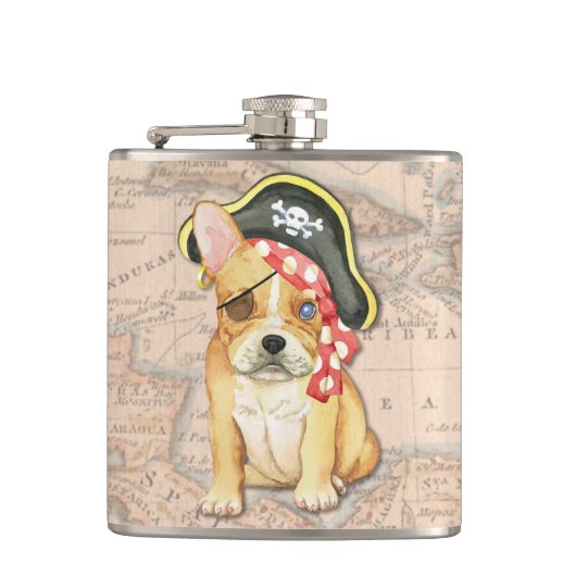Franse Bulldog Pirate Heupfles (Voorkant)