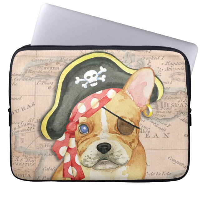Franse Bulldog Pirate Laptop Sleeve (Voorkant)