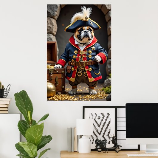 Franse Bulldog Pirate Regal Explorer Poster (Thuiskantoor)