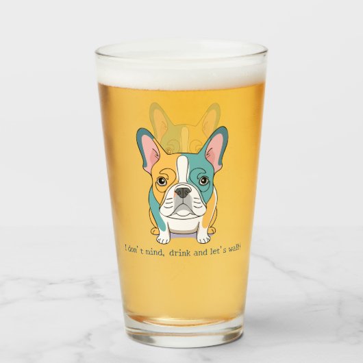 Franse Bulldog plezier Glas (Voorkant gevuld)