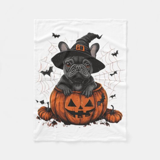 Franse Bulldog Pompoen Halloween Thanksgiving Mann Fleece Deken (Voorkant)