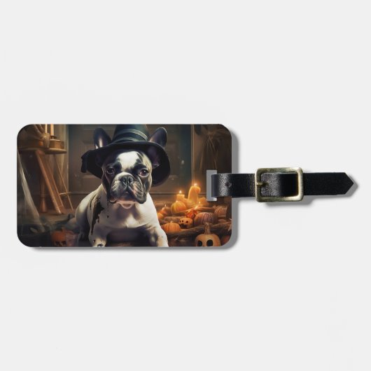 Franse Bulldog pompoenen Halloween eng Bagagelabel (Voorkant horizontaal)