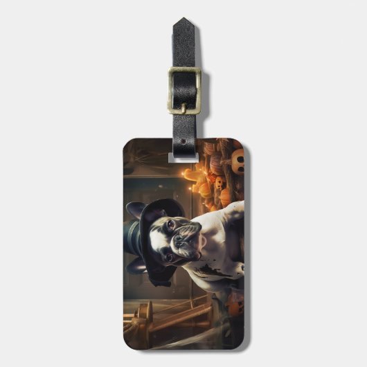 Franse Bulldog pompoenen Halloween eng Bagagelabel (Voorkant verticaal)
