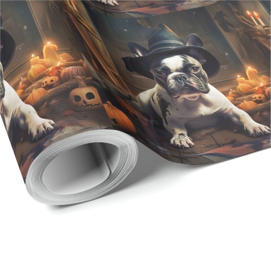 Franse Bulldog pompoenen Halloween eng Cadeaupapier (Rol Hoek)