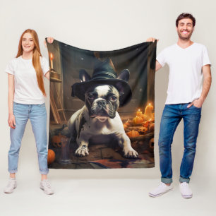 Franse Bulldog pompoenen Halloween eng Fleece Deken