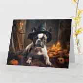 Franse Bulldog pompoenen Halloween eng Kaart (Gele Bloem)