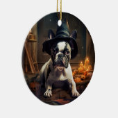 Franse Bulldog pompoenen Halloween eng Keramisch Ornament (Rechts)