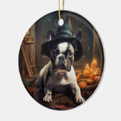 Franse Bulldog pompoenen Halloween eng Keramisch Ornament (Links)
