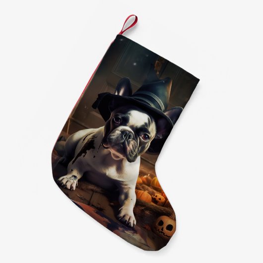 Franse Bulldog pompoenen Halloween eng Kleine Kerstsok (Voorkant (Hangend))