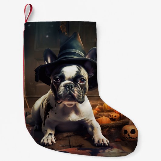 Franse Bulldog pompoenen Halloween eng Kleine Kerstsok (Voorkant)
