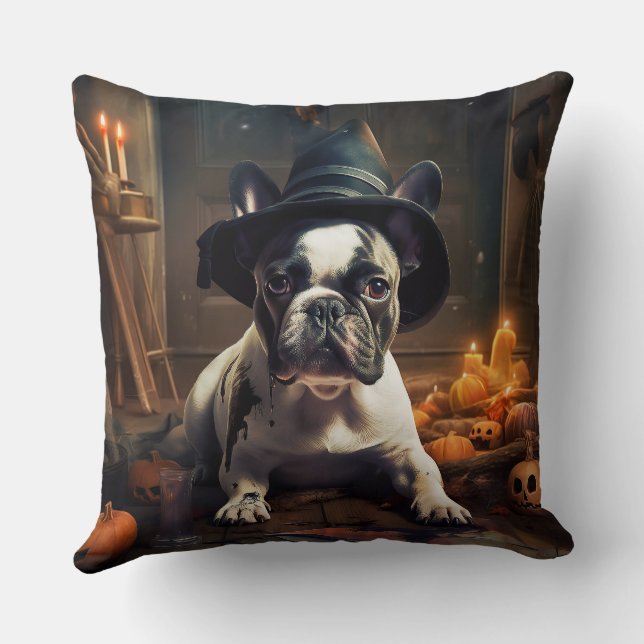Franse Bulldog pompoenen Halloween eng Kussen (Achterkant)