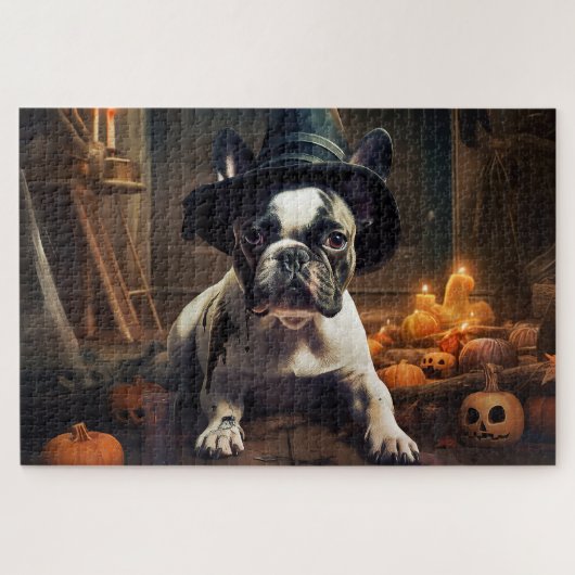 Franse Bulldog pompoenen Halloween eng Legpuzzel (Horizontaal)