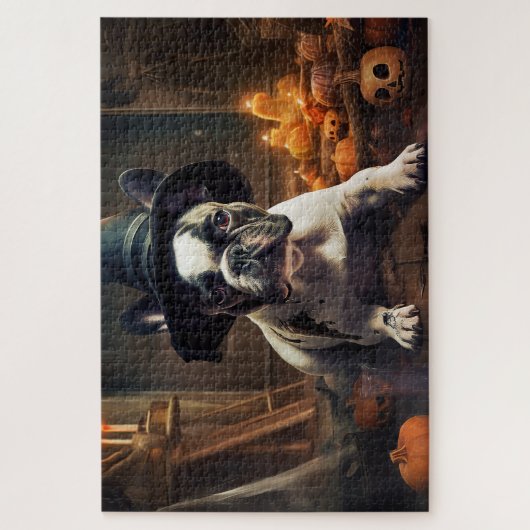 Franse Bulldog pompoenen Halloween eng Legpuzzel (Verticaal)