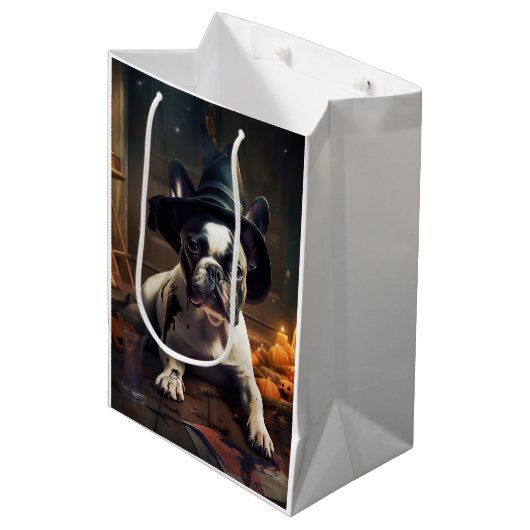 Franse Bulldog pompoenen Halloween eng Medium Cadeauzakje (Voorkant Gekanteld)