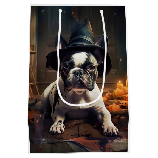 Franse Bulldog pompoenen Halloween eng Medium Cadeauzakje (Achterkant)