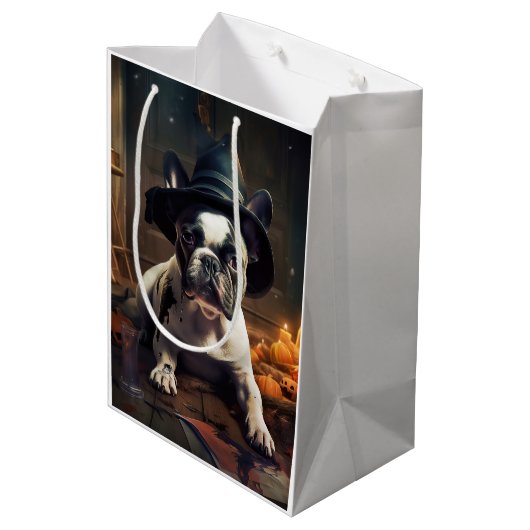 Franse Bulldog pompoenen Halloween eng Medium Cadeauzakje (Achterkant Gekanteld)