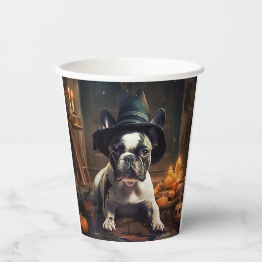 Franse Bulldog pompoenen Halloween eng Papieren Bekers (Voorkant)