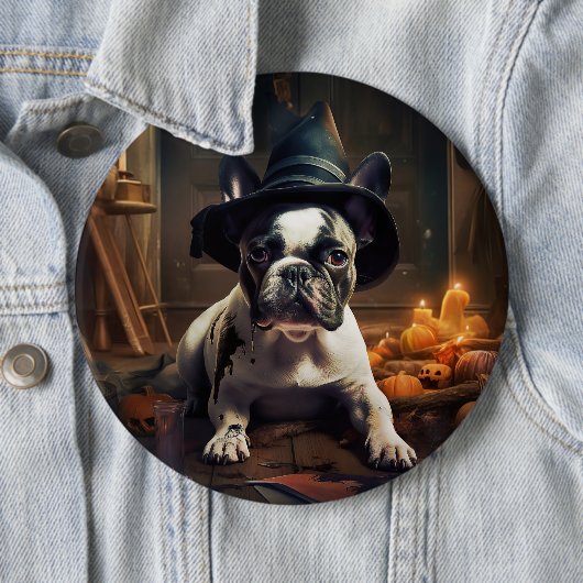 Franse Bulldog pompoenen Halloween eng Ronde Button 6,0 Cm (In situ)