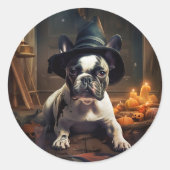 Franse Bulldog pompoenen Halloween eng Ronde Sticker (Voorkant)