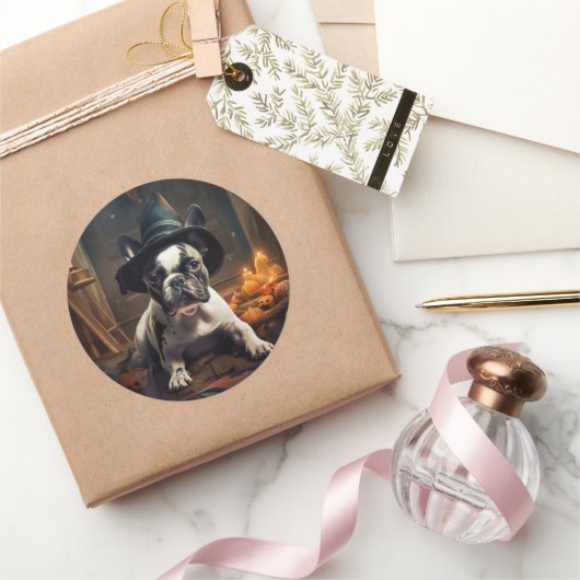 Franse Bulldog pompoenen Halloween eng Ronde Sticker (Geschenken)