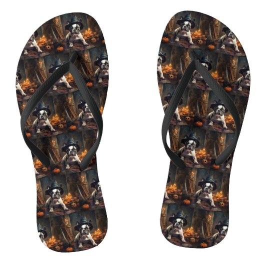 Franse Bulldog pompoenen Halloween eng Teenslippers (Voetbed)