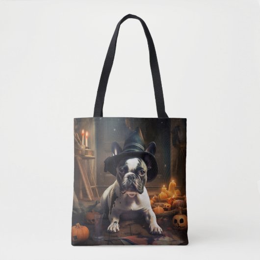 Franse Bulldog pompoenen Halloween eng Tote Bag (Voorkant)