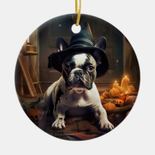 Franse Bulldog Pompoenen Halloween Griezelen Keramisch Ornament