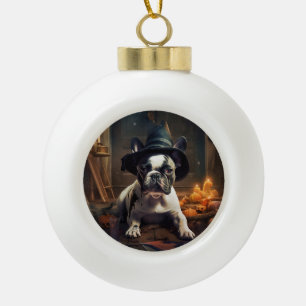 Franse Bulldog Pompoenen Halloween Griezelen Keramische Bal Ornament