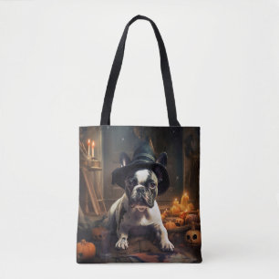 Franse Bulldog Pompoenen Halloween Griezelen Tote Bag