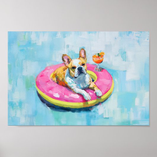 Franse Bulldog Pool Float Art Print: Zomer Hond Poster (Voorkant)