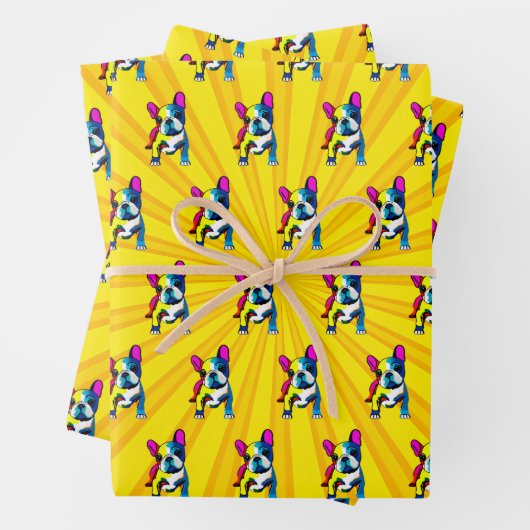 Franse Bulldog Pop Art Inpakpapier Vel (In situ)