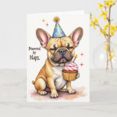 Franse Bulldog "Powered by Naps" Verjaardag Kaart (Gele Bloem)