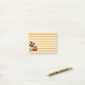 Franse Bulldog Pup in Heksenhoed met Pompoen Post-it® Notes (Op bureau)