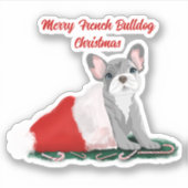 Franse Bulldog Pup In Sinterklaas Hoed Sticker (Voorkant)
