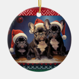 Franse Bulldog puppies Kerst Keramisch Ornament