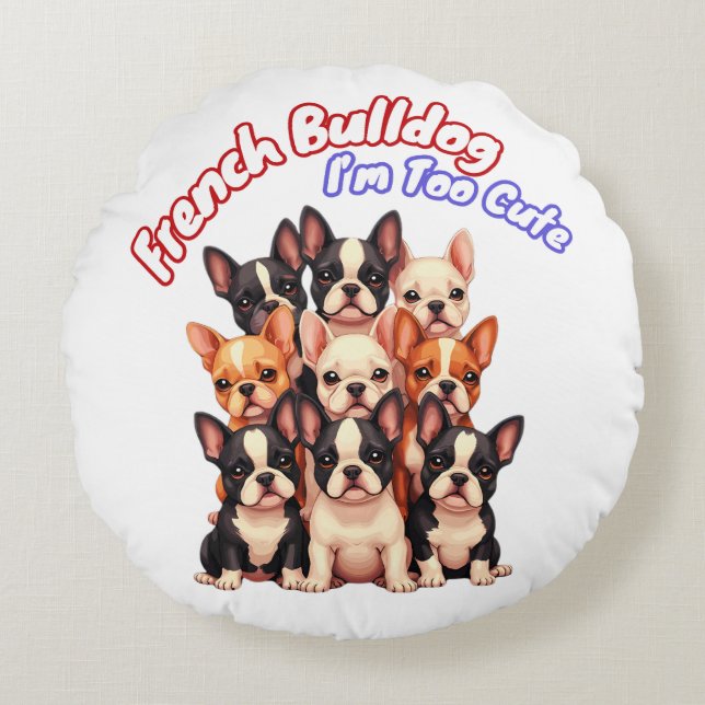 Franse Bulldog Puppies voor een hondeneigenaar Fre Rond Kussen (Voorkant)