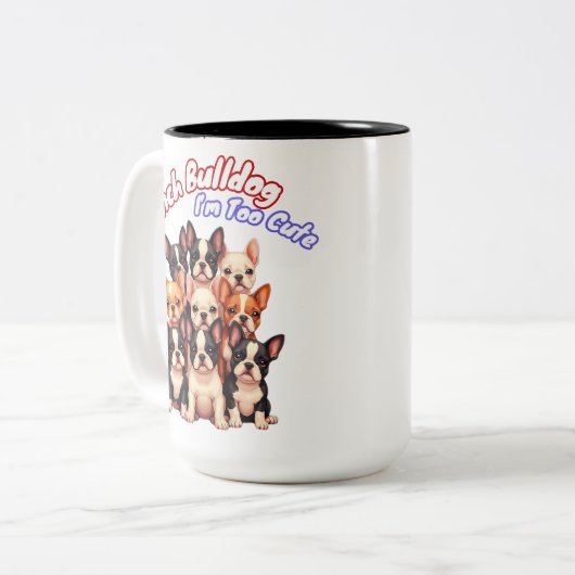 Franse Bulldog Puppies voor een hondeneigenaar Fre Tweekleurige Koffiemok (Voorkant links)