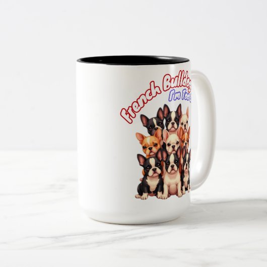 Franse Bulldog Puppies voor een hondeneigenaar Fre Tweekleurige Koffiemok (Voorkant rechts)