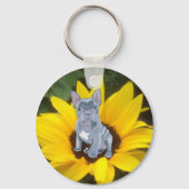 Franse Bulldog Puppy and Sunflower Sleutelhanger (Voorkant)