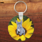 Franse Bulldog Puppy and Sunflower Sleutelhanger (Voorkant)
