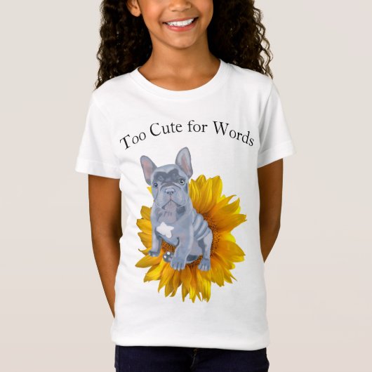 Franse Bulldog Puppy and Sunflower T-shirt (Voorkant)