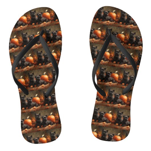 Franse Bulldog Puppy Autumn Delight Pumpkin Teenslippers (Voetbed)