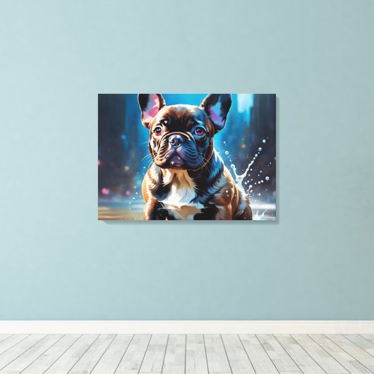 Franse bulldog Puppy Canvas Afdruk (Insitu (Houten vloer))