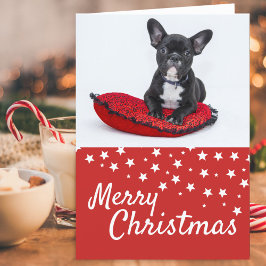 Franse Bulldog Puppy Foto Kerstmis Custom Feestdagen Kaart