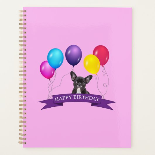 Franse BullDog Puppy Happy Birthday Gift Bag Planner (Voorkant)