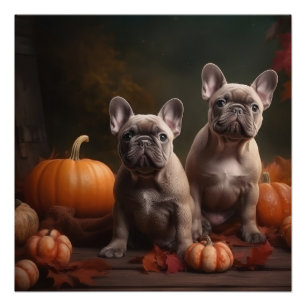 Franse Bulldog Puppy Herfst Plezier Pompoen Perfect Poster