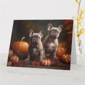 Franse Bulldog Puppy Herfstpracht Pompoen Kaart (Gele Bloem)